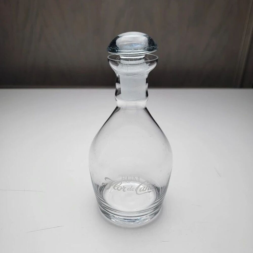 Vintage Flor de Cana Rum Glass Decanter with Matching Stopper Barware Bar